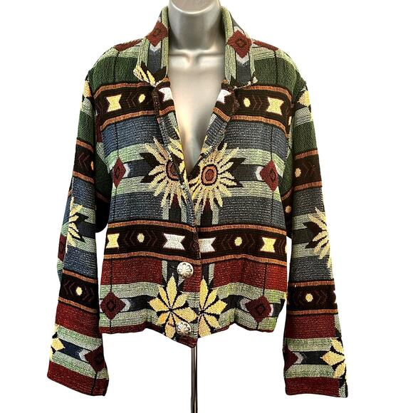 Painted Pony Woman’s Jacket Tapestry Aztec Southwest Design Vtg One Size Texas - Picture 1 of 13